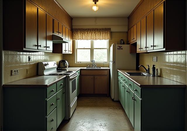 Dated, dark kitchen before renovation.