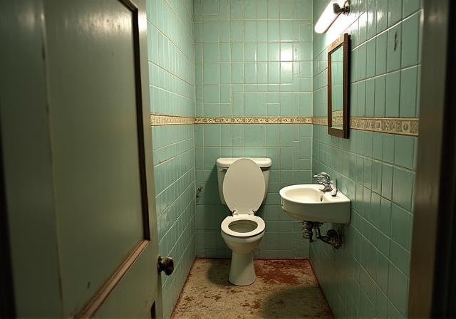 Old, cramped bathroom before renovation.