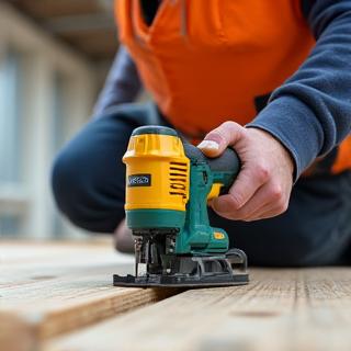 A construction worker using a power tool.